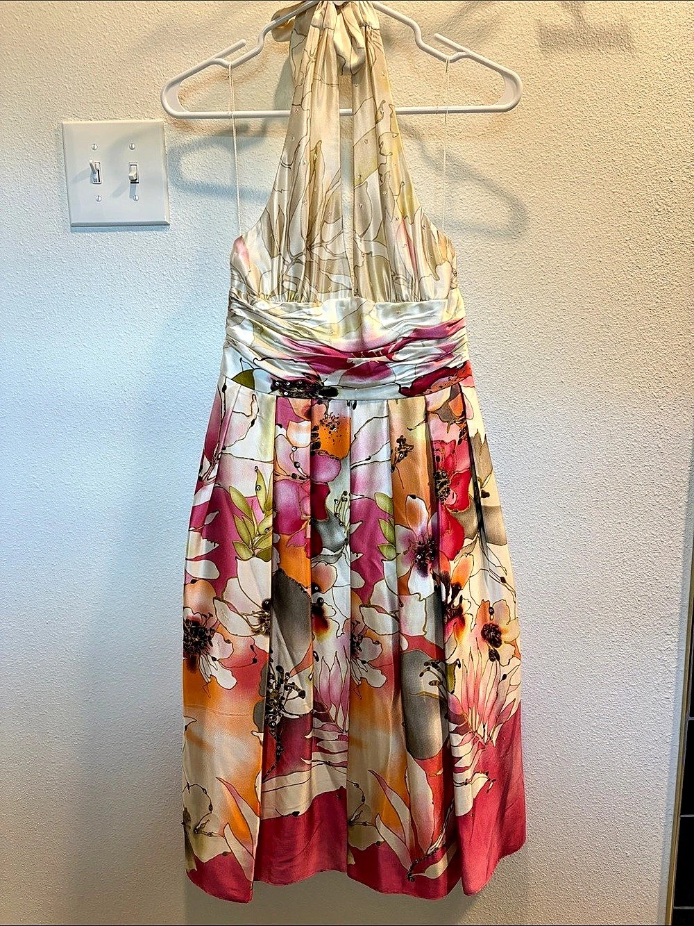 Adrianna Papell Floral Cocktail Dress Pink & White Size 8